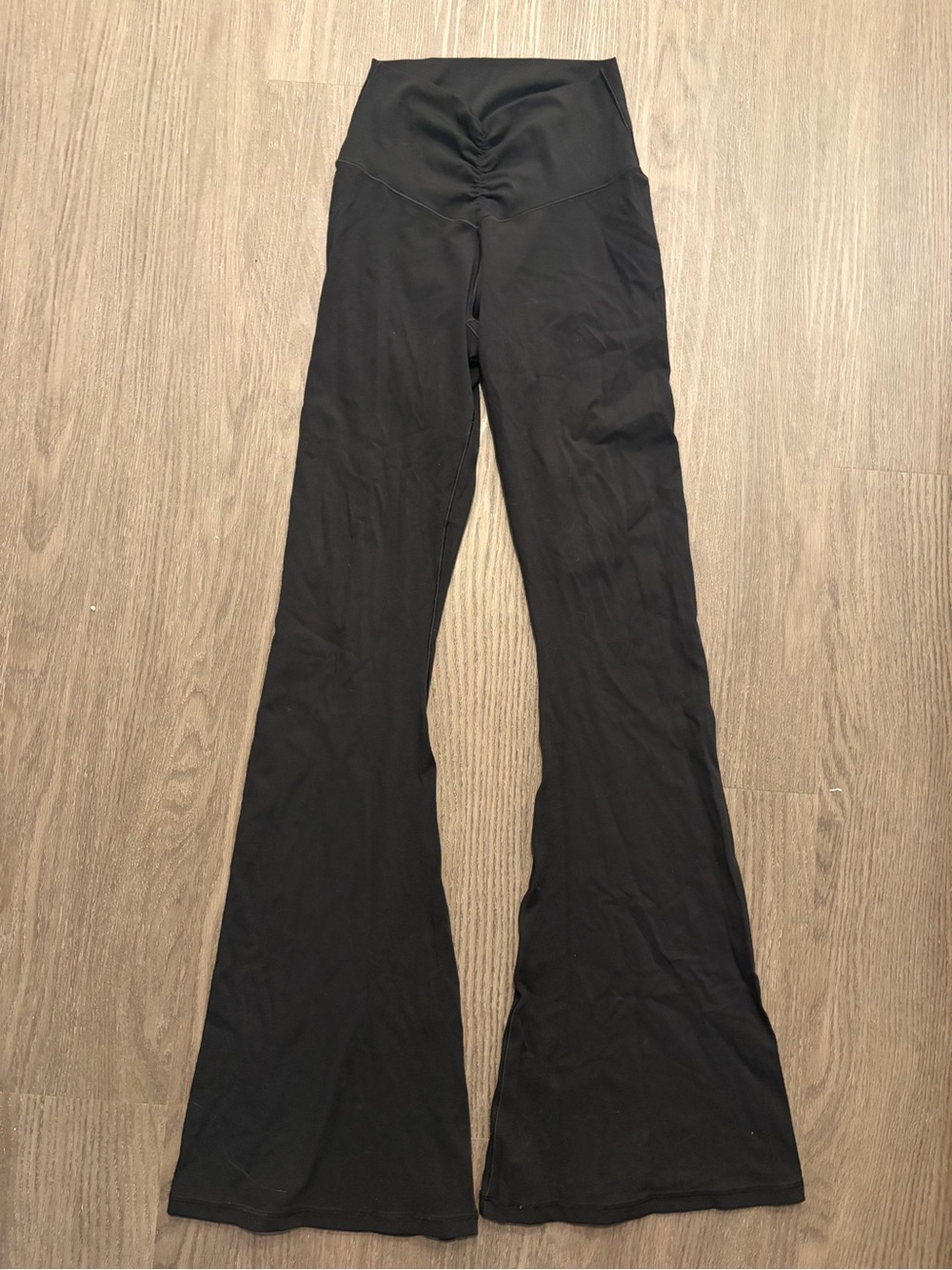 aerie Black High-Rise Flare Yoga Pants with Ruched Waist